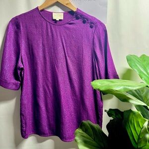 Sezane Purple Shimmer Short-Sleeve Blouse